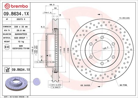 DISC FRANA BREMBO 09.B634.1X - Compatibil cu LEXUS, TOYOTA, TOYOTA (FAW)