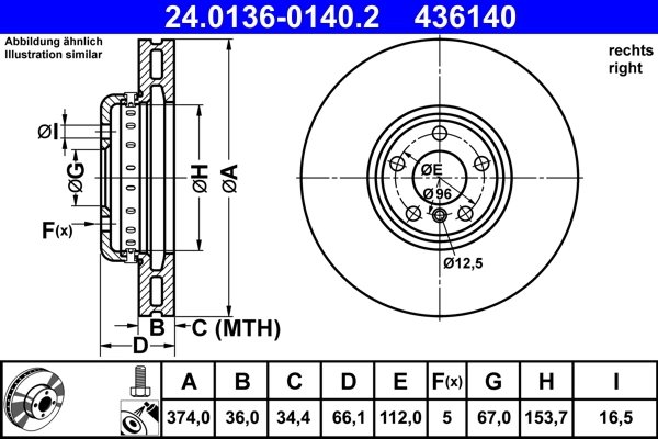 DISC FRANA ATE 24.0136-0140.2 - Compatibil cu BMW