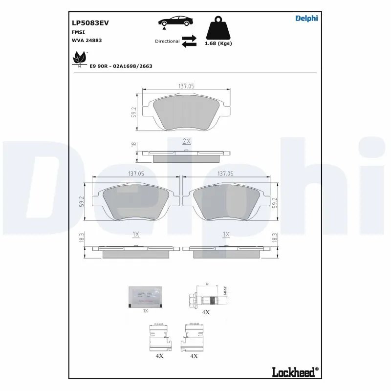 SET PLACUTE FRANA DELPHI LP5083EV - Compatibil cu CITROEN, PEUGEOT