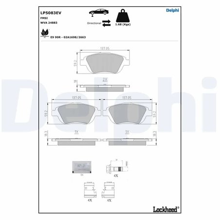 SET PLACUTE FRANA DELPHI LP5083EV - Compatibil cu CITROEN, PEUGEOT