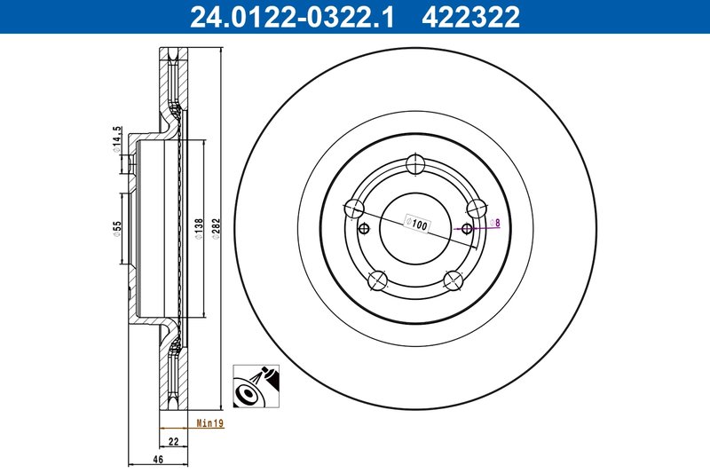 DISC FRANA ATE 24.0122-0322.1 - Compatibil cu TOYOTA