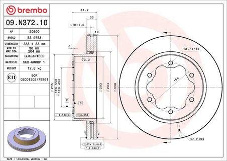 DISC FRANA BREMBO 09.N372.10 - Compatibil cu FORD
