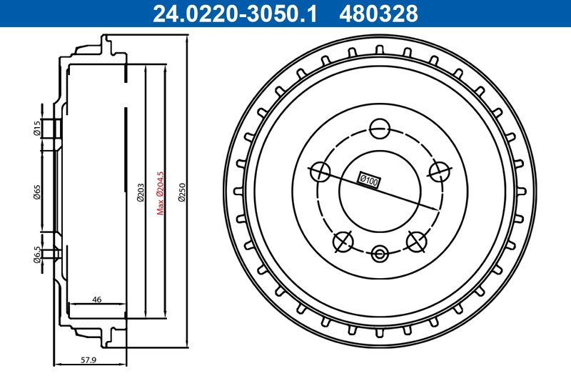 TAMBUR FRANA ATE 24.0220-3050.1 - Compatibil cu SEAT, SKODA, VW