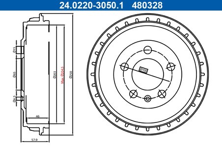 TAMBUR FRANA ATE 24.0220-3050.1 - Compatibil cu SEAT, SKODA, VW