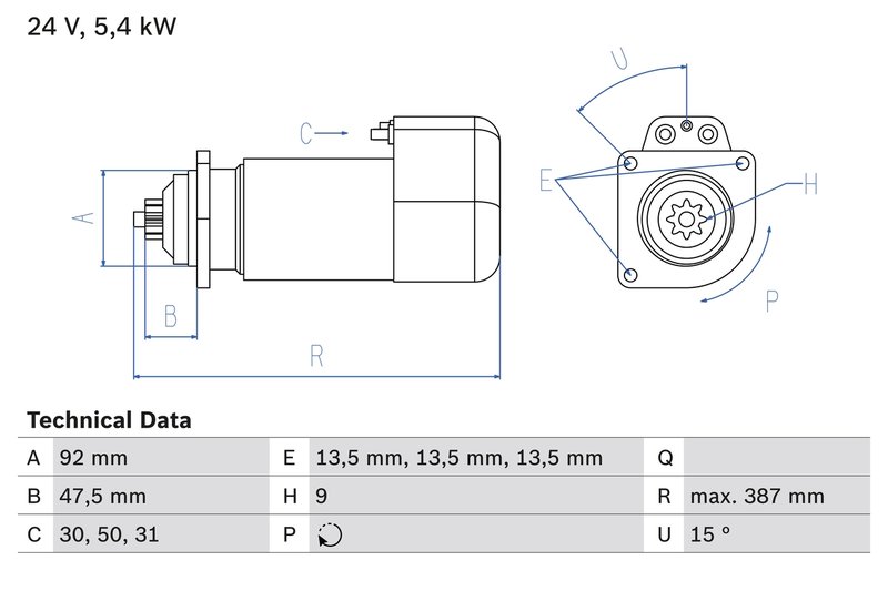 ELECTROMOTOR BOSCH 0 986 011 570 - Compatibil cu MAN, MERCEDES-BENZ, SETRA