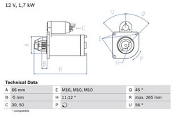 ELECTROMOTOR BOSCH 0 986 013 240 - Compatibil cu CITROEN, FIAT, HYUNDAI, LADA, LANCIA, PEUGEOT, SUZUKI, TALBOT