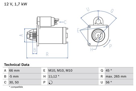 ELECTROMOTOR BOSCH 0 986 013 240 - Compatibil cu CITROEN, FIAT, HYUNDAI, LADA, LANCIA, PEUGEOT, SUZUKI, TALBOT