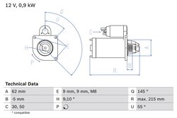 ELECTROMOTOR BOSCH 0 986 013 850 - Compatibil cu CITROEN, IRAN KHODRO, PEUGEOT, PEUGEOT (DF-PSA), PROTON