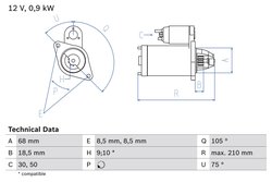 ELECTROMOTOR BOSCH 0 986 017 120 - Compatibil cu CHEVROLET, DAEWOO, FIAT, HOLDEN, OPEL, VAUXHALL