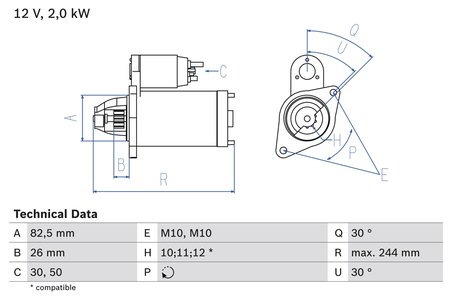 ELECTROMOTOR BOSCH 0 986 017 260 - Compatibil cu MERCEDES-BENZ, SSANGYONG