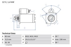 ELECTROMOTOR BOSCH 0 986 018 310 - Compatibil cu CHEVROLET, CITROEN, DS, FIAT, LANCIA, MITSUBISHI, OPEL, PEUGEOT, PEUGEOT (DF-PS