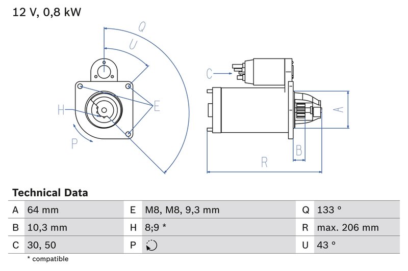 ELECTROMOTOR BOSCH 0 986 019 301 - Compatibil cu FIAT, VW