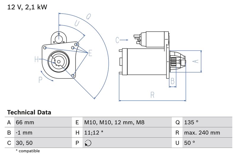 ELECTROMOTOR BOSCH 0 986 020 131 - Compatibil cu MITSUBISHI, NISSAN, OPEL, RENAULT, SUZUKI, VAUXHALL
