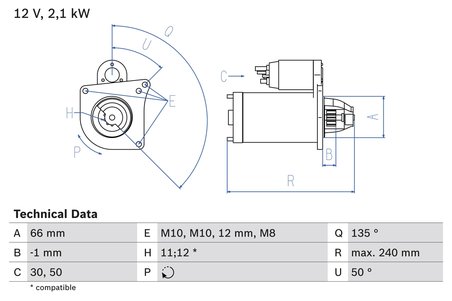 ELECTROMOTOR BOSCH 0 986 020 131 - Compatibil cu MITSUBISHI, NISSAN, OPEL, RENAULT, SUZUKI, VAUXHALL