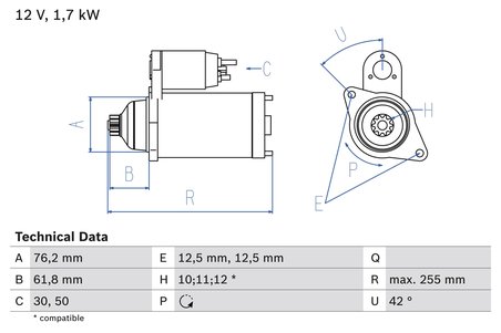ELECTROMOTOR BOSCH 0 986 020 260 - Compatibil cu AUDI, SEAT, SKODA, VW
