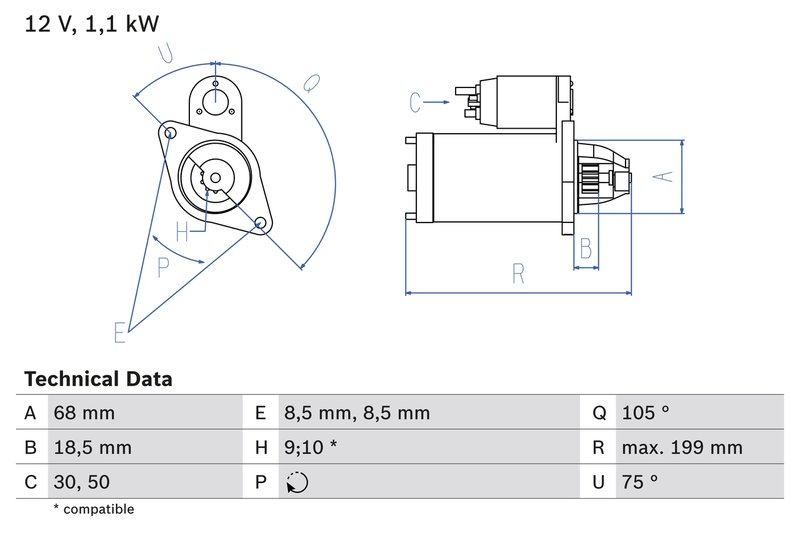 ELECTROMOTOR BOSCH 0 986 020 870 - Compatibil cu FIAT, OPEL, VAUXHALL