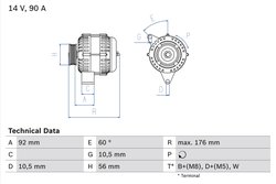 ALTERNATOR BOSCH 0 986 038 170 - Compatibil cu DAEWOO, MERCEDES-BENZ, SSANGYONG