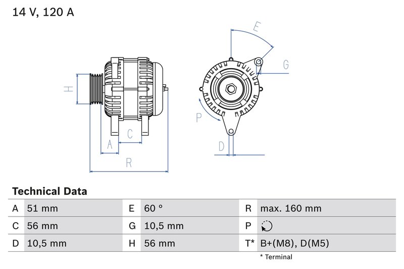 ALTERNATOR BOSCH 0 986 039 250 - Compatibil cu OPEL, SAAB, VAUXHALL
