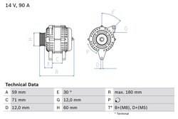 ALTERNATOR BOSCH 0 986 042 000 - Compatibil cu FIAT, LANCIA