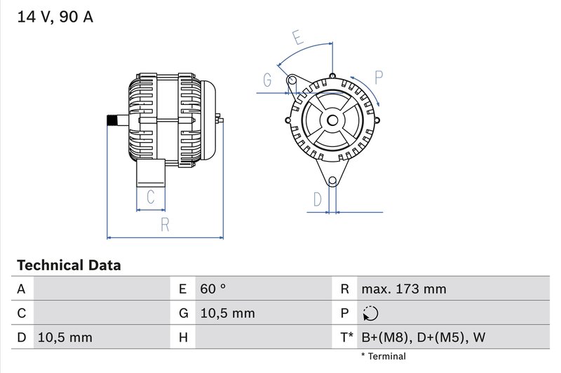 ALTERNATOR BOSCH 0 986 046 000 - Compatibil cu FENDT, JOHN DEERE