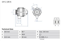 ALTERNATOR BOSCH 0 986 049 550 - Compatibil cu HYUNDAI, KIA