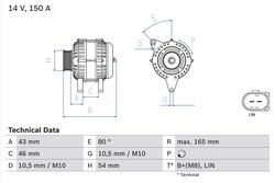 ALTERNATOR BOSCH 0 986 081 190 - Compatibil cu FORD, FORD AUSTRALIA, VOLVO