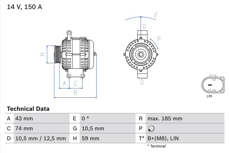 ALTERNATOR BOSCH 0 986 082 580 - Compatibil cu CITROEN, FORD, PEUGEOT