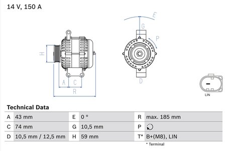 ALTERNATOR BOSCH 0 986 082 580 - Compatibil cu CITROEN, FORD, PEUGEOT