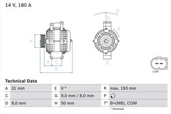ALTERNATOR BOSCH 0 986 083 220 - Compatibil cu CHRYSLER, MERCEDES-BENZ