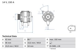 ALTERNATOR BOSCH 0 986 084 230 - Compatibil cu FORD, FORD AUSTRALIA, MAZDA, VOLVO
