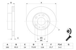 DISC FRANA BOSCH 0 986 479 B34 - Compatibil cu CITROEN, FIAT, OPEL, PEUGEOT