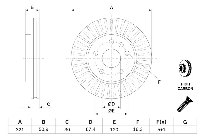 DISC FRANA BOSCH 0 986 479 C16 - Compatibil cu CHEVROLET, OPEL, SAAB