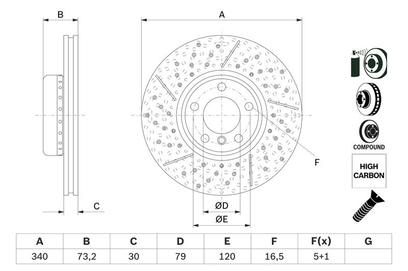 DISC FRANA BOSCH 0 986 479 E12 - Compatibil cu BMW