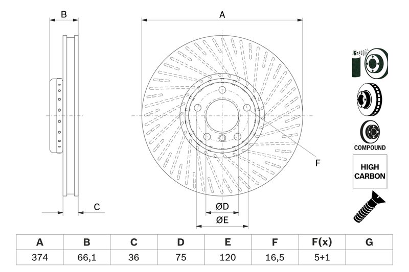 DISC FRANA BOSCH 0 986 479 E63 - Compatibil cu BMW