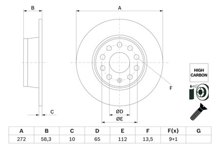 DISC FRANA BOSCH 0 986 479 F23 - Compatibil cu AUDI, CUPRA, SEAT, SKODA, VW