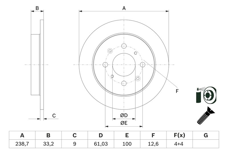 DISC FRANA BOSCH 0 986 479 F34 - Compatibil cu HONDA