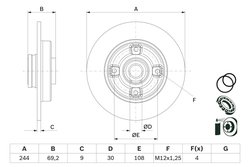 DISC FRANA BOSCH 0 986 479 F74 - Compatibil cu CITROEN, DS, OPEL, PEUGEOT, VAUXHALL