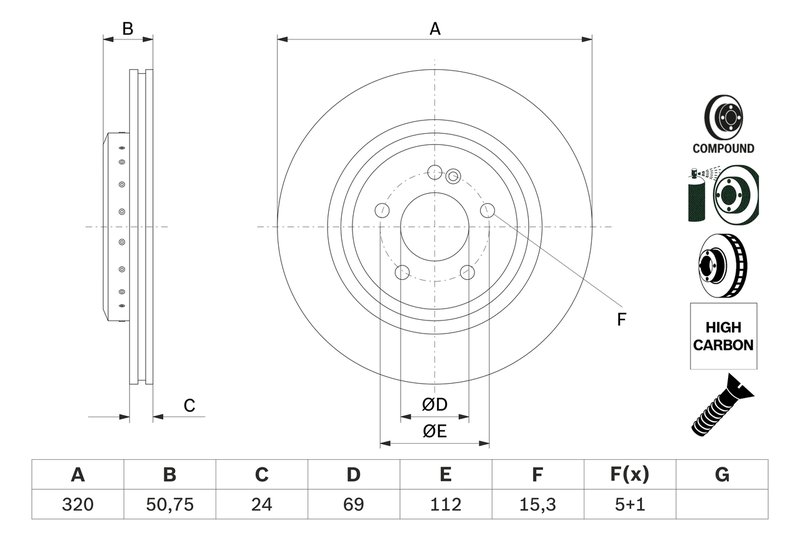 DISC FRANA BOSCH 0 986 479 G36 - Compatibil cu MERCEDES-BENZ