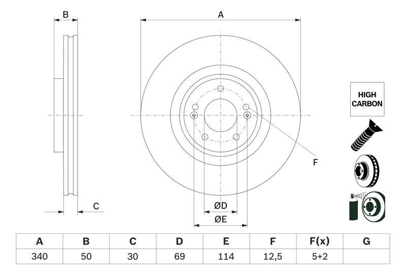 DISC FRANA BOSCH 0 986 479 G93 - Compatibil cu HYUNDAI, KIA