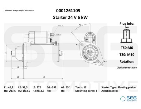 ELECTROMOTOR SEG AUTOMOTIVE 0001261105 - Compatibil cu SCANIA