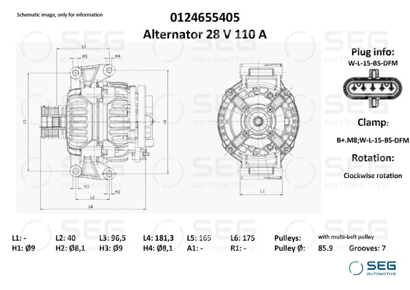 Alternator SEG AUTOMOTIVE 0124655405