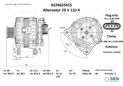 ALTERNATOR SEG AUTOMOTIVE 0124655415 - Compatibil cu TEMSA