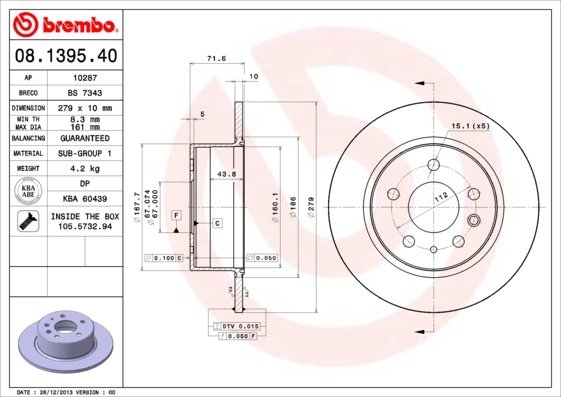 DISC FRANA BREMBO 08.1395.40 - Compatibil cu MERCEDES-BENZ