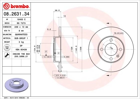 DISC FRANA BREMBO 08.2631.34 - Piesa auto compatibila cu mai multe marci