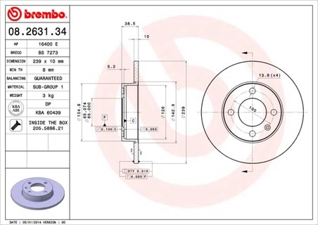 DISC FRANA BREMBO 08.2631.34 - Piesa auto compatibila cu mai multe marci