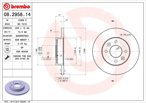 DISC FRANA BREMBO 08.2958.14 - Compatibil cu DACIA, RENAULT