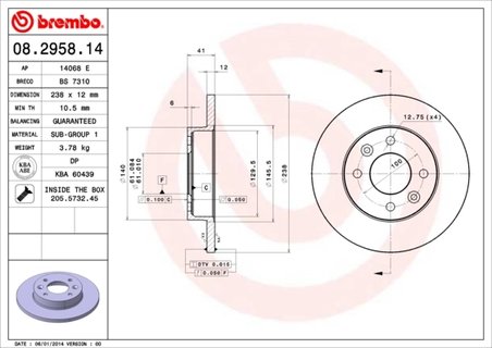 DISC FRANA BREMBO 08.2958.14 - Compatibil cu DACIA, RENAULT