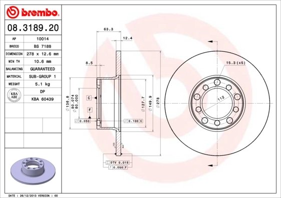 DISC FRANA BREMBO 08.3189.20 - Compatibil cu MERCEDES-BENZ