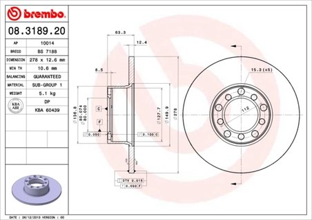 DISC FRANA BREMBO 08.3189.20 - Compatibil cu MERCEDES-BENZ