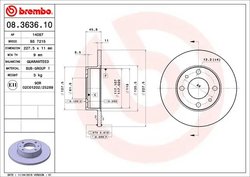 DISC FRANA BREMBO 08.3636.10 - Compatibil cu AUTOBIANCHI, FIAT, FSO, INNOCENTI, LANCIA, PININFARINA, SEAT, YUGO, ZASTAVA